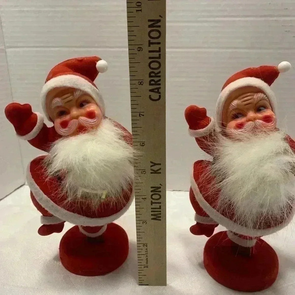 Pair of Vintage Christmas Dancing Waving Santa Claus Flocked Decor 9 inches - Picture 2 of 10